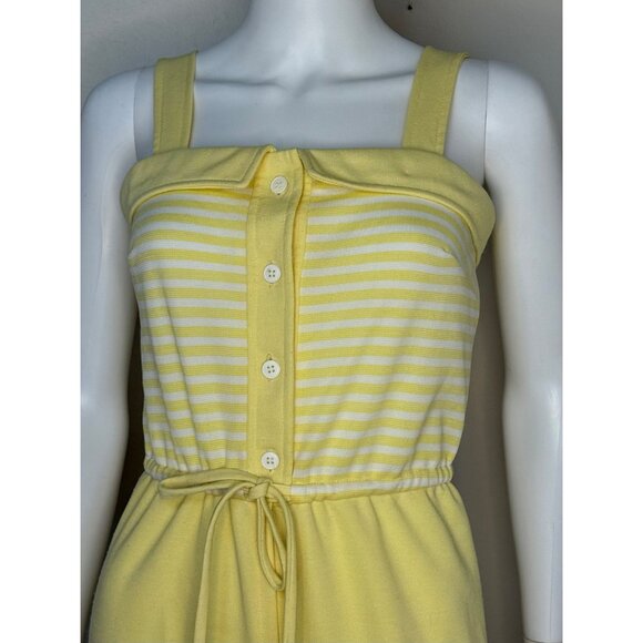 Vintage 1970s Yellow Stripe Polyester Double Knit Jumpsuit, Melissa Lane Size XS - Picture 3 of 6